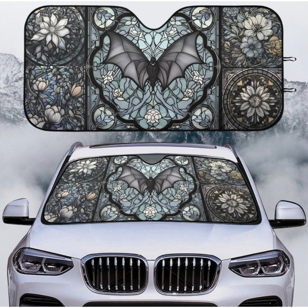 

Gothic Bat Stained Glass Windshield Sun Shade - Medieval Style Car Accessory, Uv Protection & Interior Decor