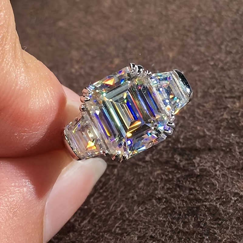 TEMU 1 pièce Bague en Moissanite Géométrique de Luxe S925 Argent Sterling, 5 Carats Style Étincelant Haut de Gamme, Anneau d'Engagement/Anniversaire,