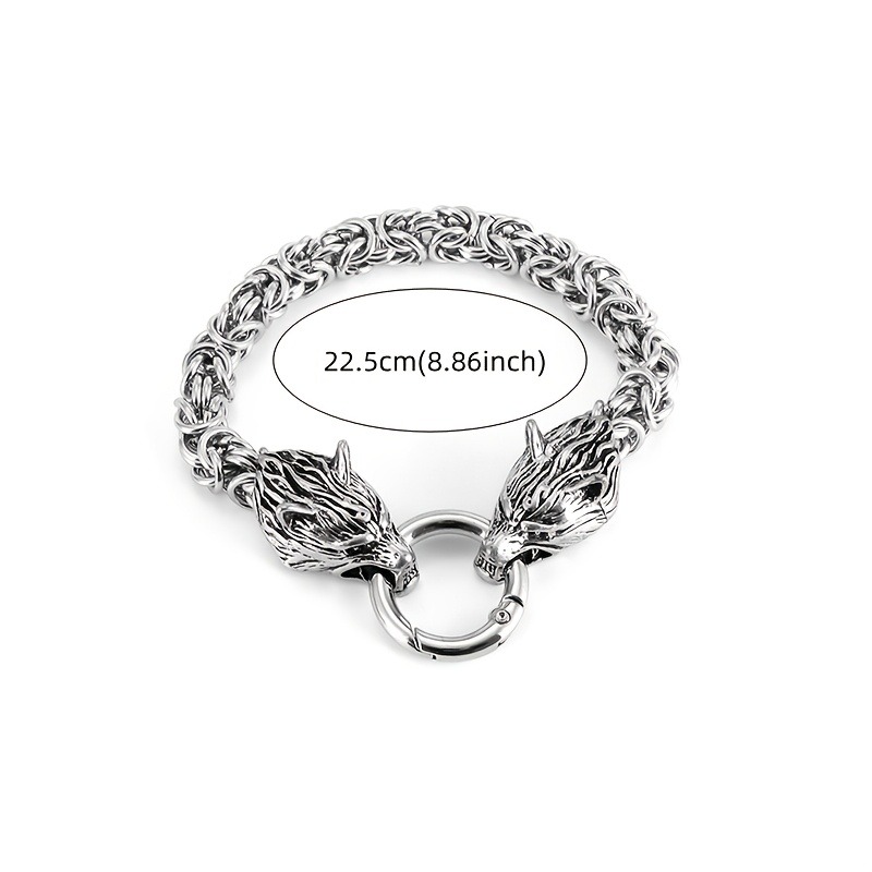 Men's Double Wolf Head Stainless Steel Bracelet, Retro Style