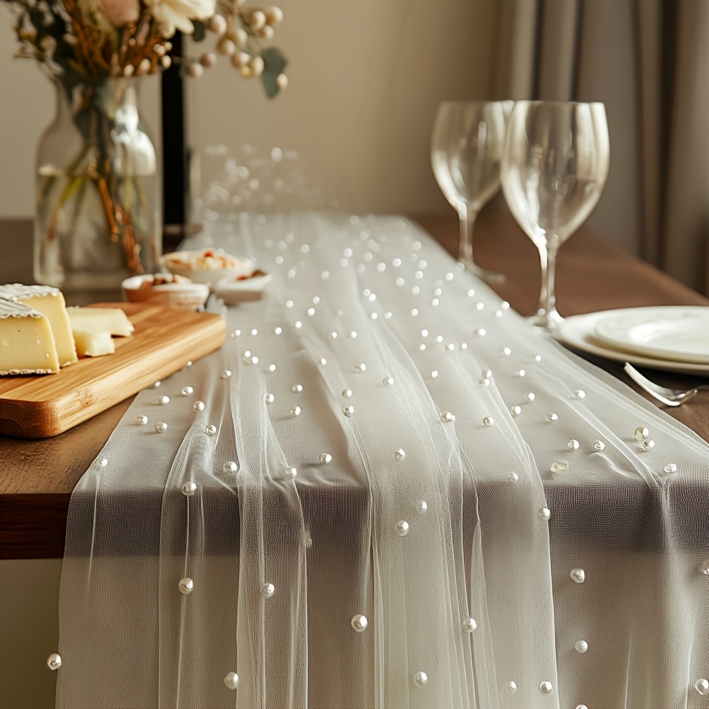 TEMU Beaded Tulle Suitable For Table Runners, Ceremony Backgrounds, Home Decor, Room Decoration, Birthday Party Decorations, And Valentine's Day