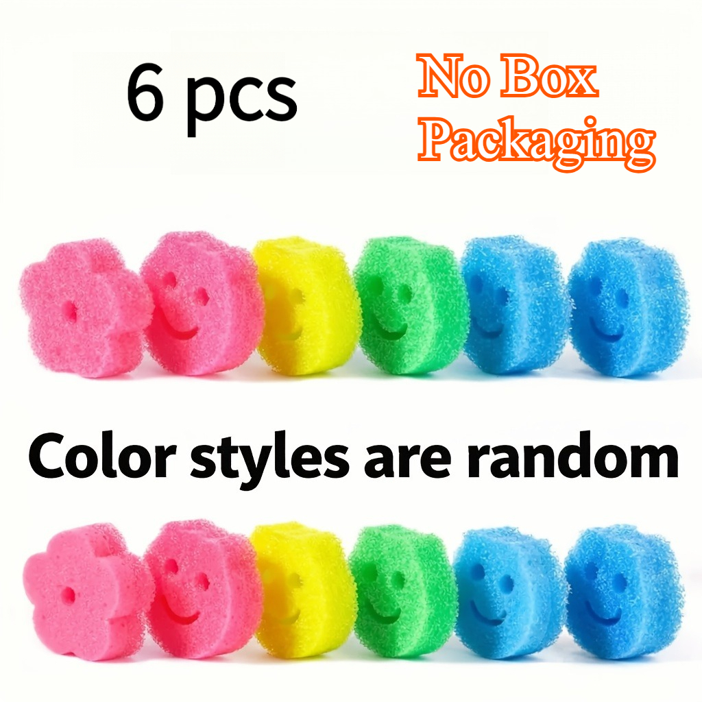 TEMU 6pcs Set Of Colored Face Cleaning Sponges, Thickened High-density Scouring Pads With Hanging Holes, Soft And Durable Multi-functional Cleaning