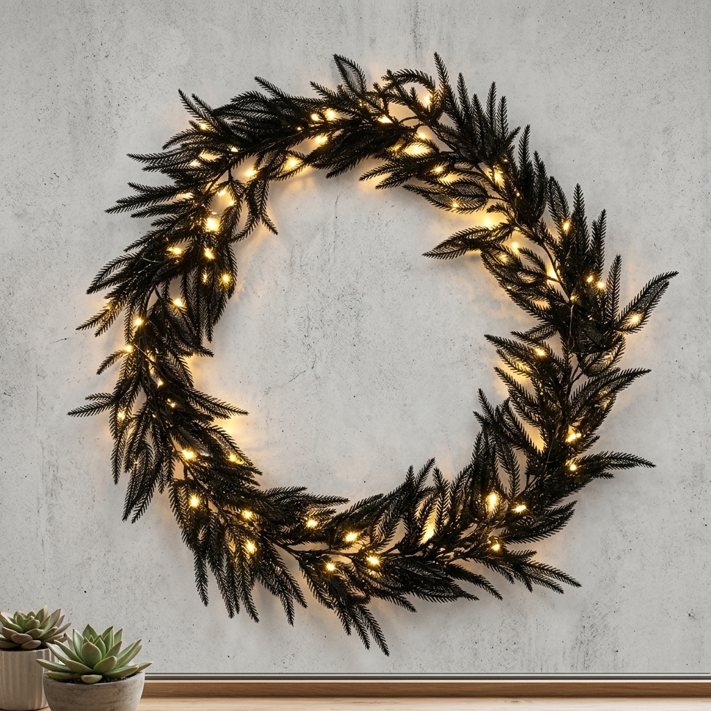 TEMU 1set Artificial Black Pine Vine Light String, Pine Garland With 5m 50led Warm Fairy Lights, Battery Not Included, Indoor Wall Bedroom Dorm