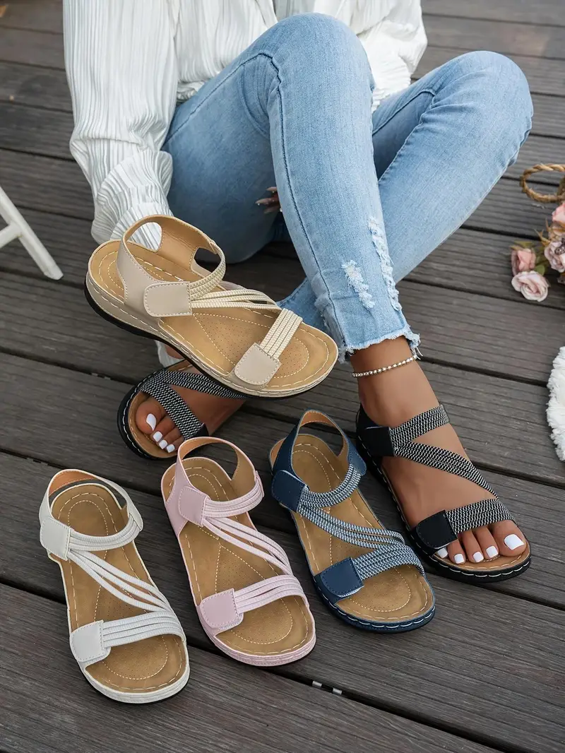 magimobo womens summer sandals casual open toe wedge heel thick cushioned pu sole adjustable ankle strap hook and loop closure breathable synthetic cover for beach casual casual attire crisscross strap design durable footwear Product details 0