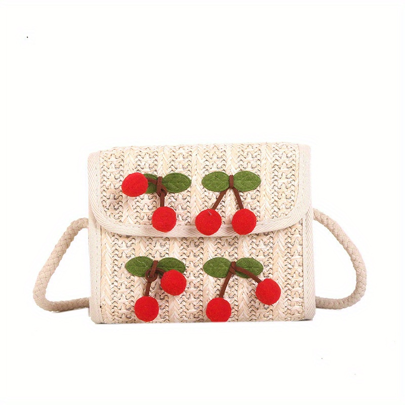 E-shop Reise Damen Retro Umhängetasche Sommer Handgefertigte Kleine Quadratische Boho Mode Kirsche Strand Messenger Bag