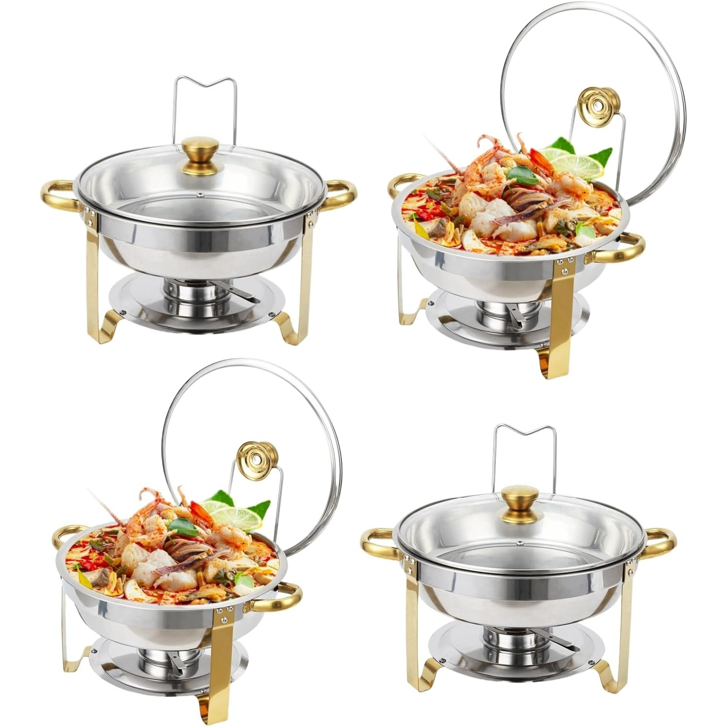 TEMU 2 Or 4 Pack Chafing Dishes For Buffet, Cooking, 5qt Round Chafing Dish Buffet, Ideal Christmas Birthday Gifts For Women Men, With Glass Lid And