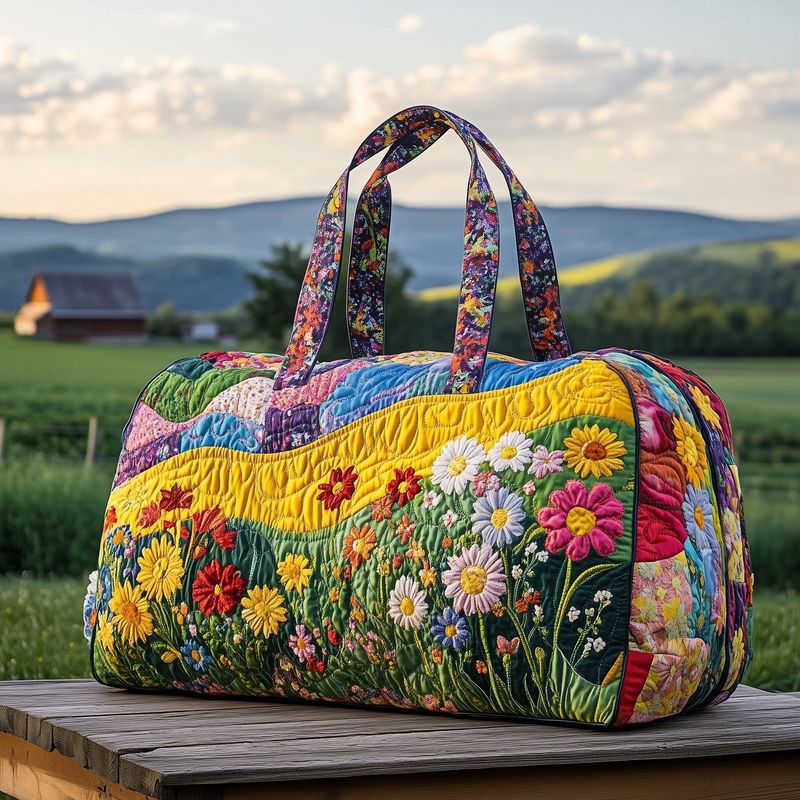 Colorful Quilted Travel Handbag Floral Pattern Vacation Camping Beach Bag Large Capacity Casual Travel Gym Bag