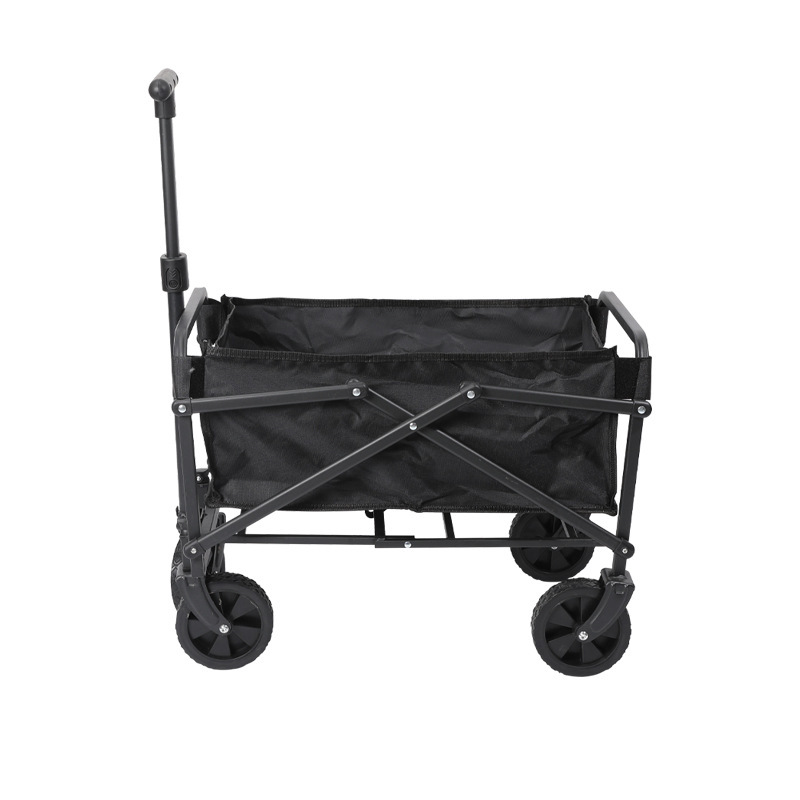 Foldable Trolley Cart with 4 Large Wheels - Durable Iron Frame, Collapsible Design for Outdoor Sketching, Picnics, Travel, Shopping & Stalls - Black