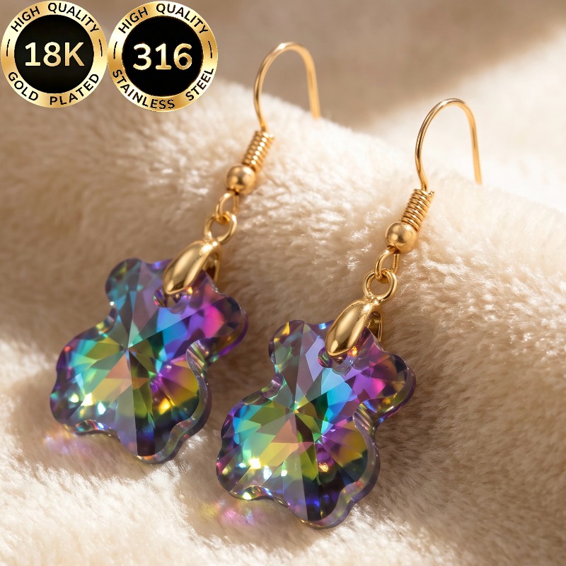 TEMU 1 par de aretes hipoalergénicos para mujer de acero inoxidable 316 de calidad, en oro de 18K, con diseño de oso de rostro, de lujo , , , con
