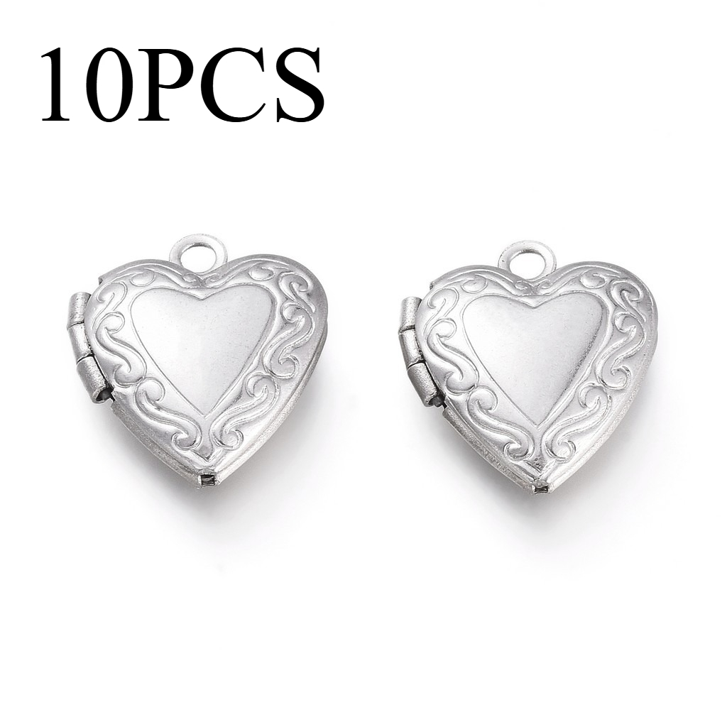 TEMU Lot de 10 pendentifs médaillons en acier inoxydable 316, breloques cadre photo pour , cœur, plateau : 8x7,5mm, 15x13x4,5mm, trou : 1,5mm, pour