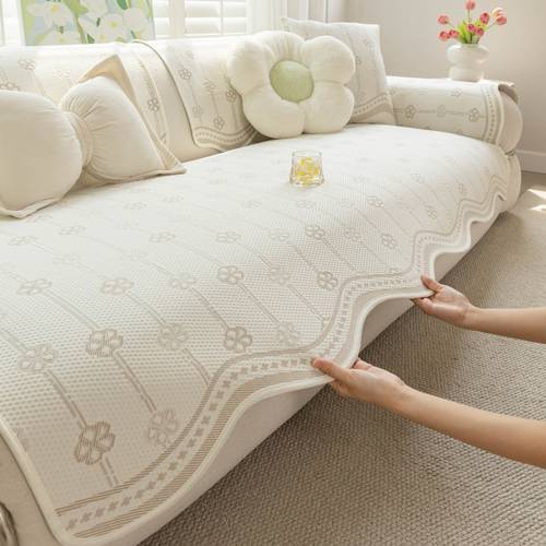 1pc silky fiber fabric sofa cushion cooling breathable stylish non slip protective sofa pad for 1 2 3 4 seater sofas living room bedroom suitable for decorative use in scenes