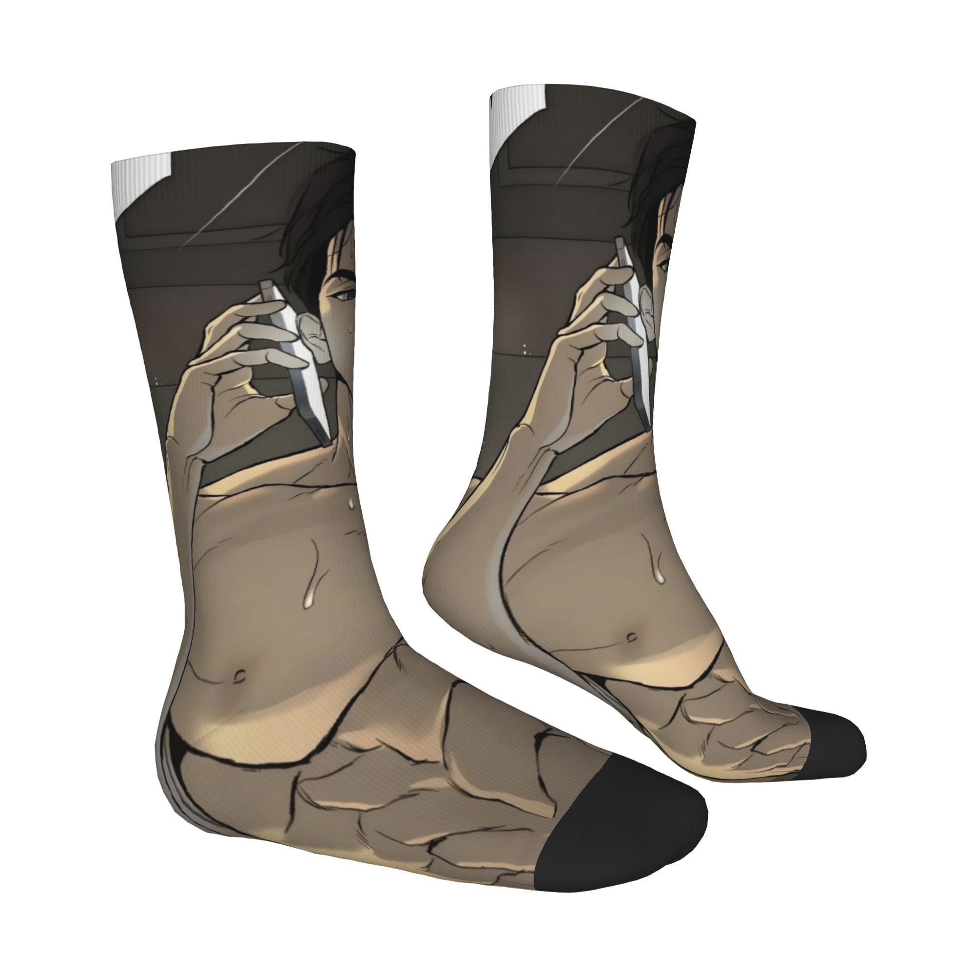 TEMU A Korean -themed Printed Mid-calf Sock, Breathable And Comfortable, Suitable For , Featuring A Trendy Hip-hop Style, An Ideal Gift For Holidays,