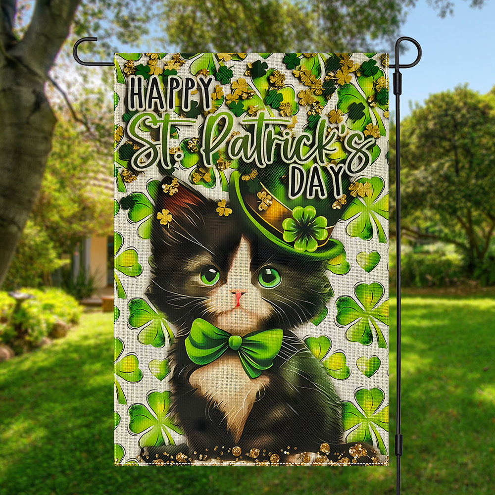 

1pc Happy 's Day Cat Garden Flag - Double-sided Polyester Yard Banner, Multipurpose Outdoor Decor, No Electricity Needed, 12x18 Inches