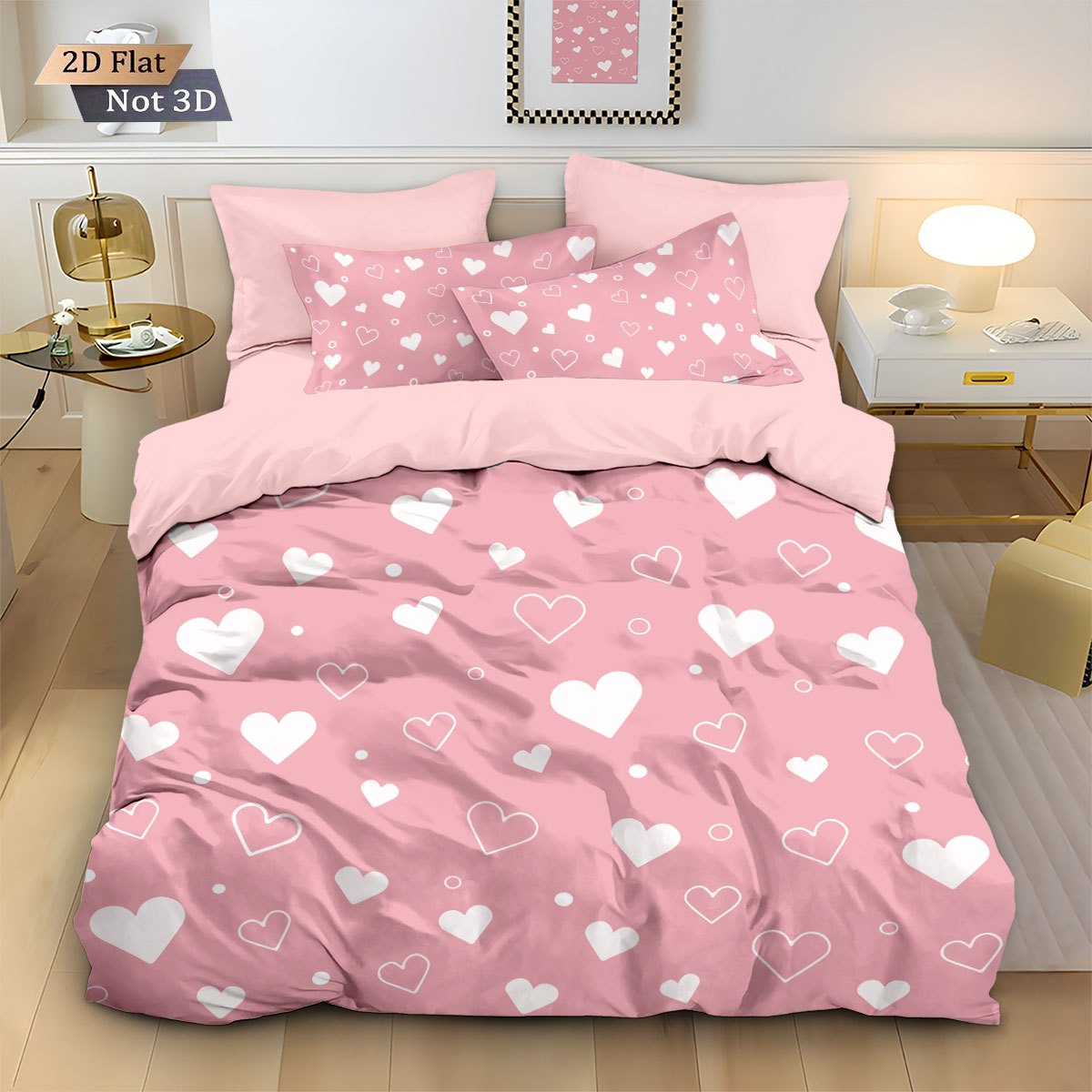 TEMU 3pcs Set, Pink Pattern Printed Duvet Cover Set, 1*duvet Cover + 2*pillowcases, Filling Not Included, Artistic Bedding Set, Girls' Adult Room
