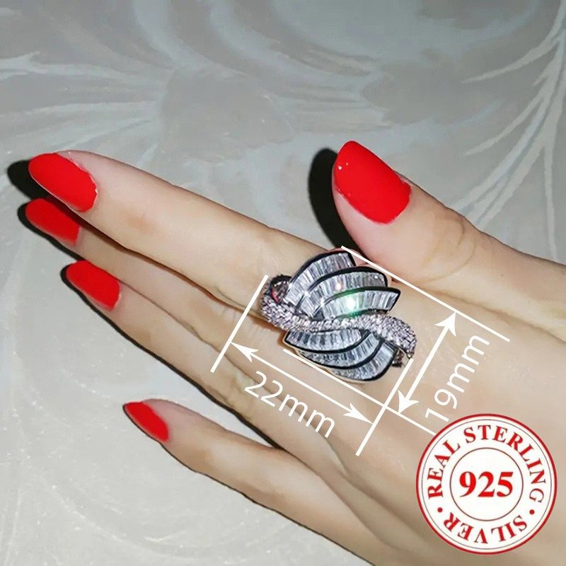 1 buc Inel din argint 925 Sterling, elegant și luxos, cu model geometric, accesoriu de bijuterii pentru femei, potrivit pentru nunți și logodne