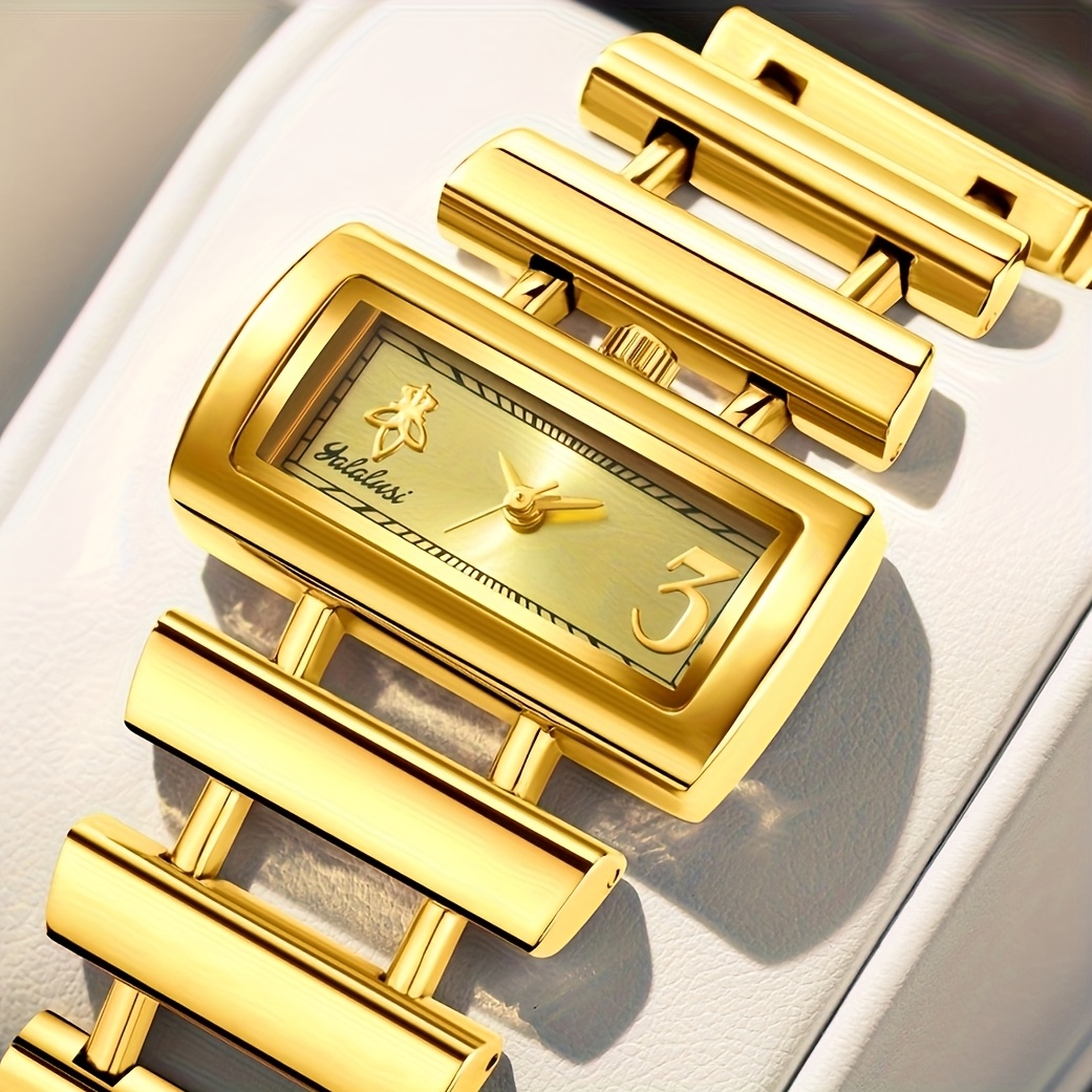 Yalalusi Brand Presents a New Elegant Hollow Design Quartz Watch for Women in 2026. It Features a Unique Letter Decoration, a Compact Square Dial, And a Precise Quartz Movement. The Durable Golden Plating Ensures It Won'T Fade for Two Years. Suitabl