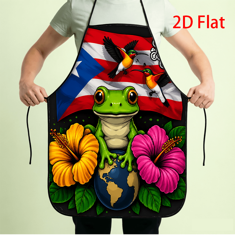 TEMU 1pc Puerto Rican Flag Apron With , Hummingbird, Hibiscus Flower, And Print - Vibrant Colors, Suitable For Cooking, Bbq, Puerto Rican Themed