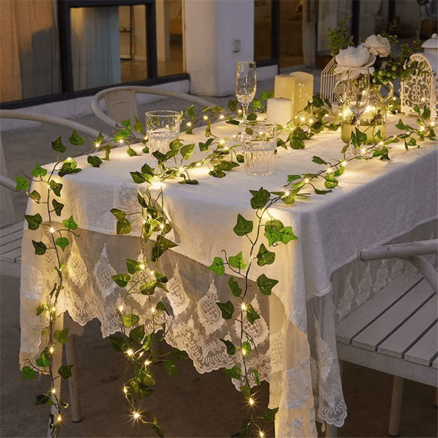 Image of 1pc, 9.8ft 30leds Green Leaf & Maple Led String Lights - Battery-powered, With Realistic Greenery For Weddings, Birthday, Bedrooms, Christmas Decor, Halloween Decorations, Chrismas Decorations
