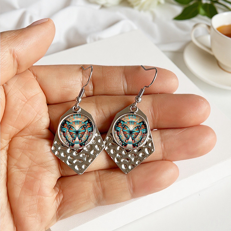 Colorful Butterfly Minimalist Hexagonal Earring Pendant, Fashion Gift