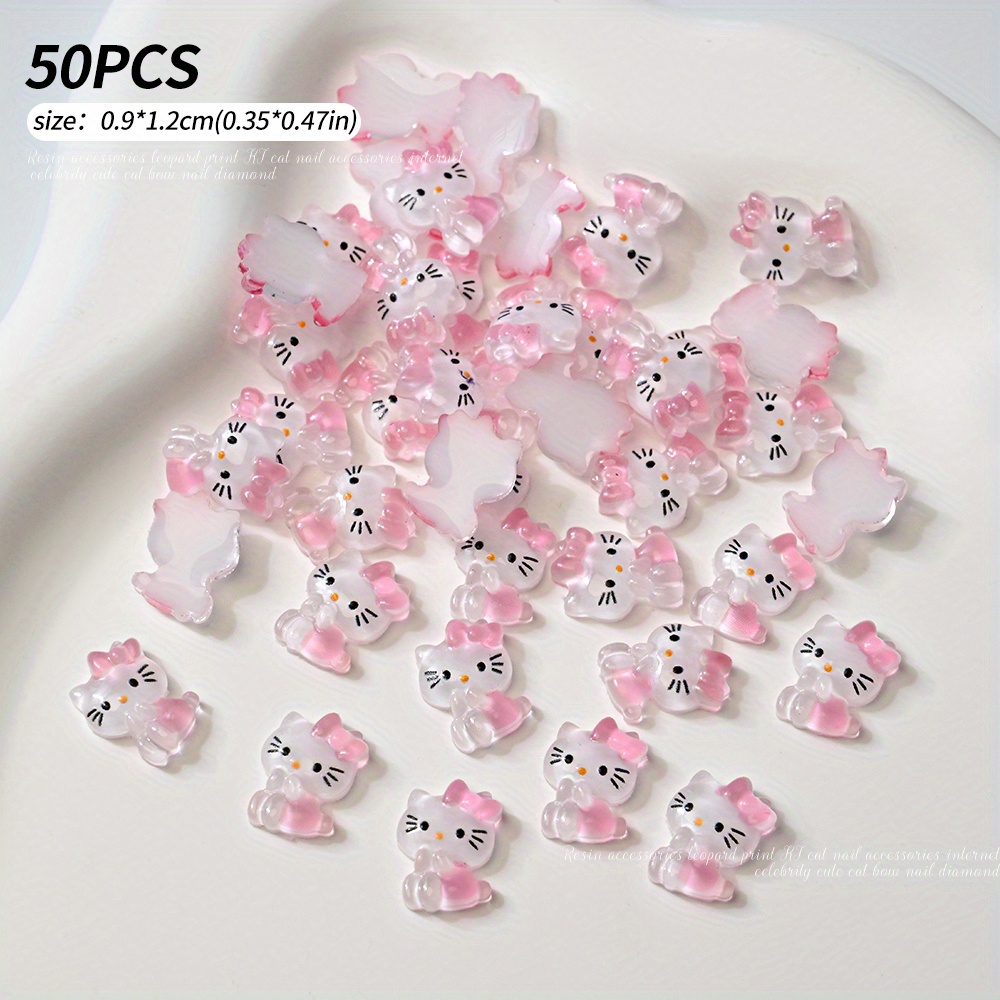 50pcs Pink Hello Kitty Nail Art Charms | Bowknot Love Heart Ornament Kawaii Nail Decoration For Manicure Additions
