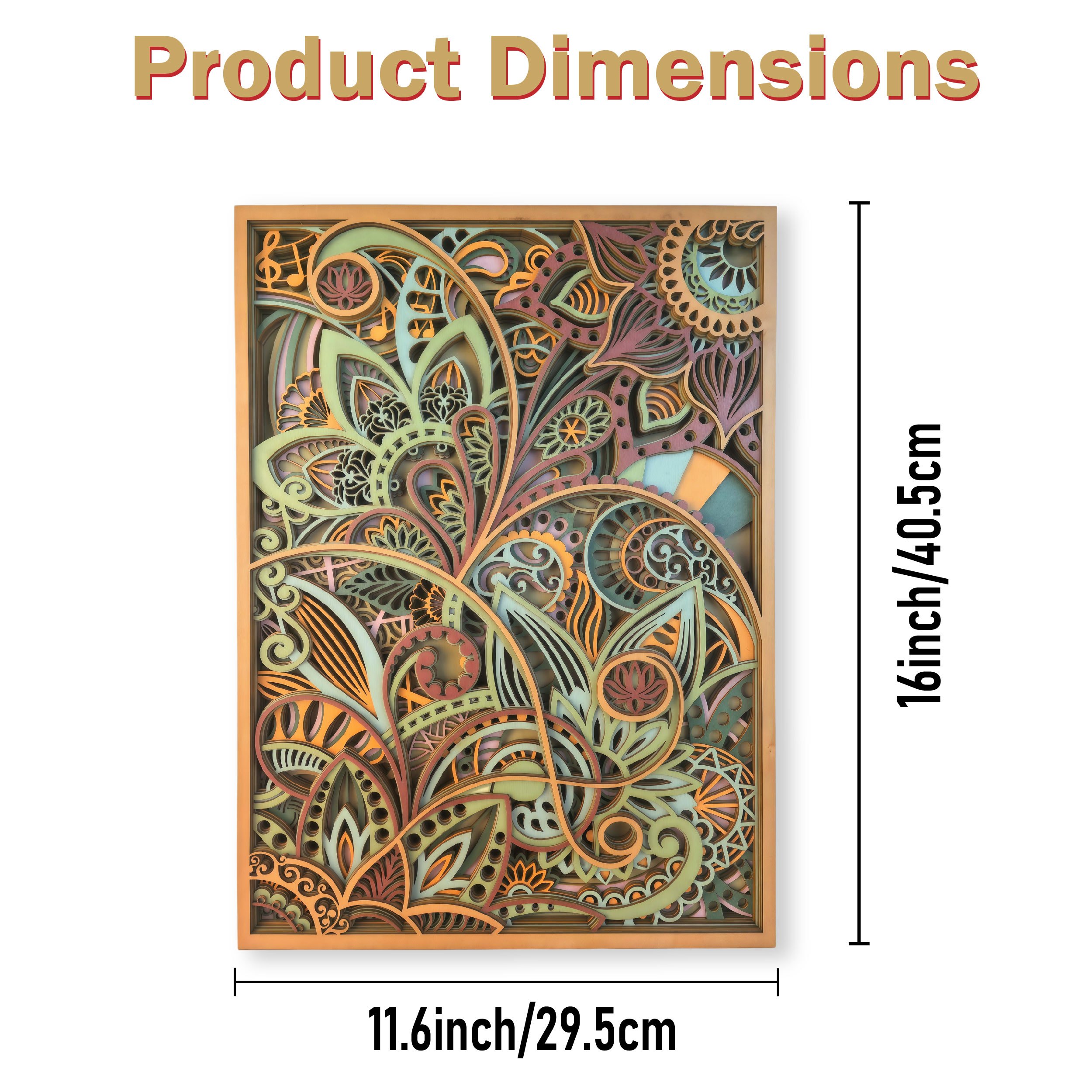 TEMU 16 Inch Boho Mandala Wall Decor - 10-layered Laser-cut Wood Wall Hanging With Paisley Floral, Suitable For Living Room, Bedroom, Bohemian &
