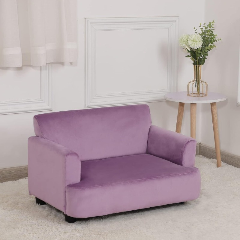 purple   fur dog bed cat couch soft velvet fabric with wooden frame   sofa for small puppies plush cushioned design   indoor relaxation   decor plush pet furniture   gift Product details 5