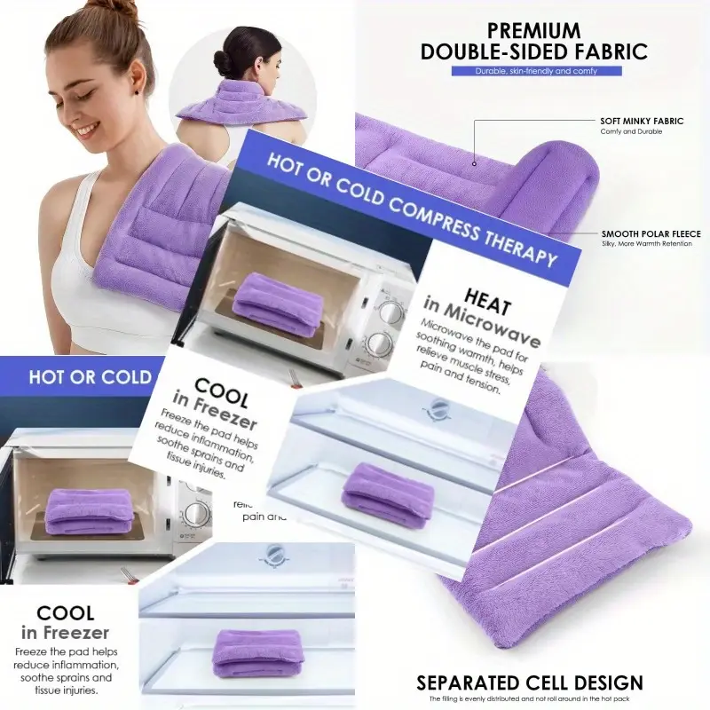 microwave heating pad 8 x 18 microwavable heat pads for neck shoulder back knee period rice heat pack hot cold compress reusable portable purple, hot compress for , ergonomic support, , microwavable material, durable fabric, therapeutic pad tool, hot compress device, women , discomfort Product details 0