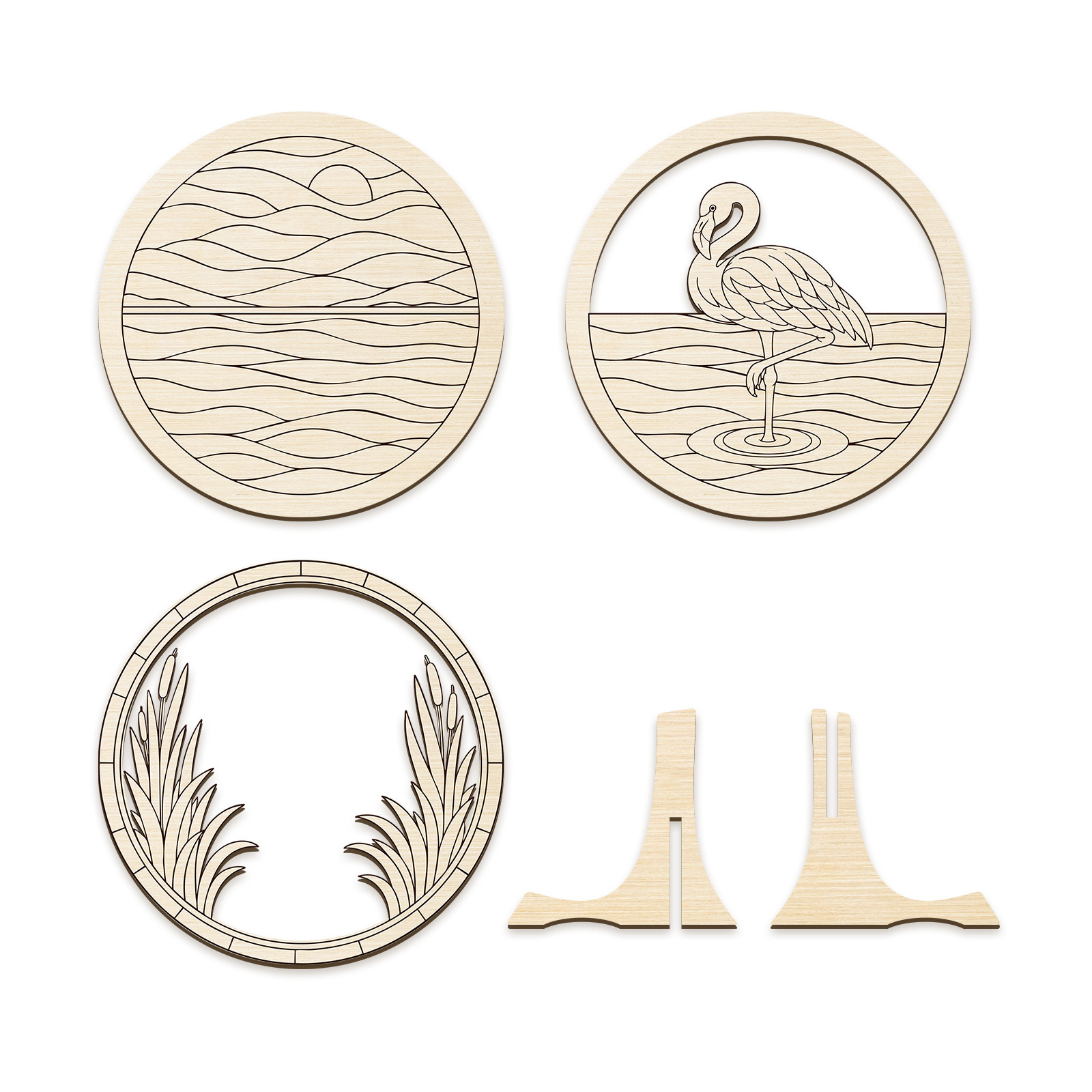 TEMU 1 Set Diy Paintable Flamingo Lake Wooden Wall Art - 3-layer Wood Craft Panel Suitable For, Tropical Themed Numbers For &, Beginner-friendly