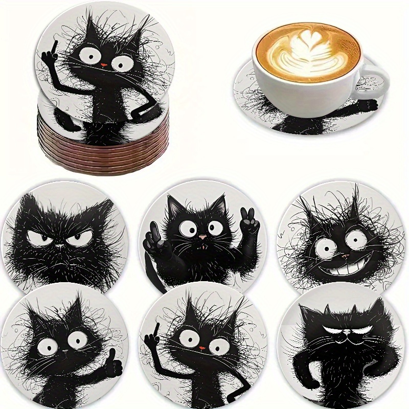 TEMU 6pcs Set Of Charming Wooden Printed Coasters - Stylish And Heat-resistant, Ideal For Home And Office Decor, A Must-have For Holiday Gatherings