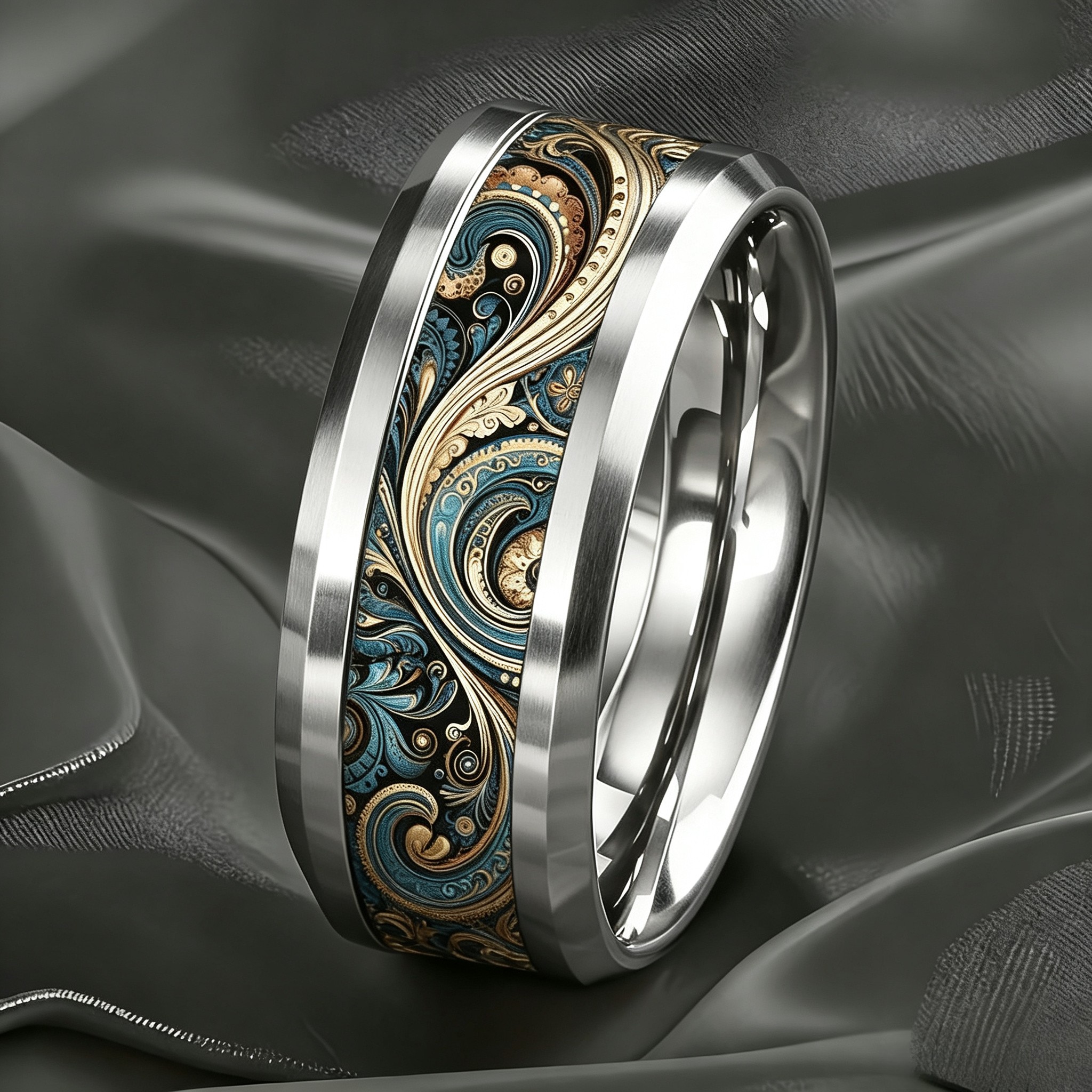 TEMU 1pc Retro Baroque Style Men And Women Ring, 304l Stainless Steel Black Contrasting Baroque Scroll , For Wearing Retro Additions, Gift For
