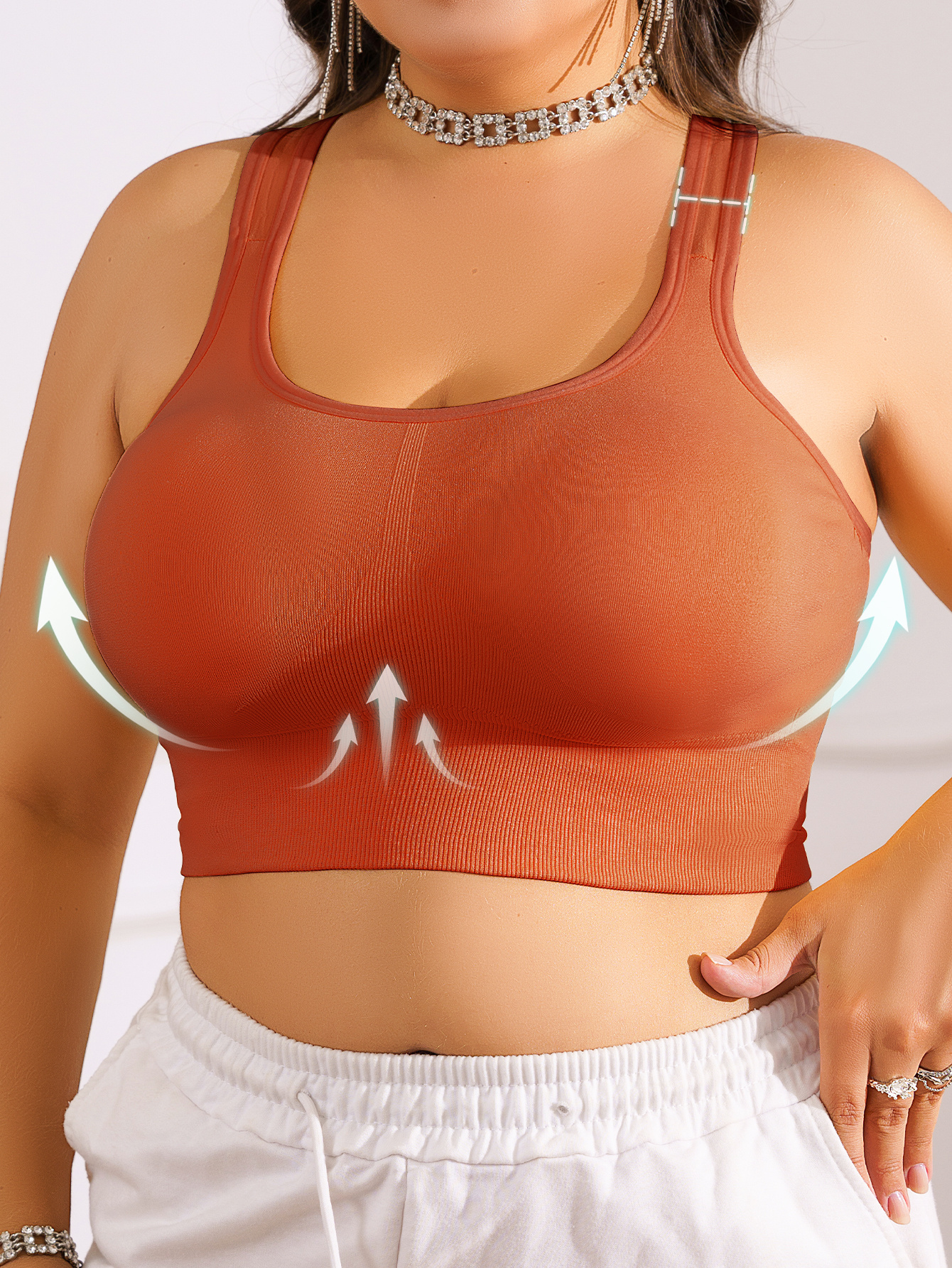 Women'S Plus Size X-Back Short Sleeve Wireless Bra with Removable Pads - Wide Straps, Medium Stretch, Solid Color for Yoga, Running & Casual Wear (0XL-3XL), Sports Bra, Yoga Apparel, Elegant Design, Comfortable Fit