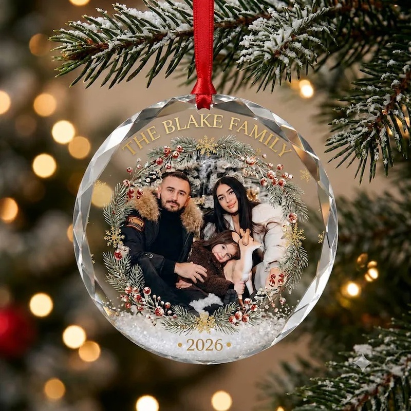 TEMU Plat 2D, 1 pièce Ornement de Noël personnalisé en acrylique cristal : Souvenir en cristal multifacettes avec photo de famille personnalisée pour