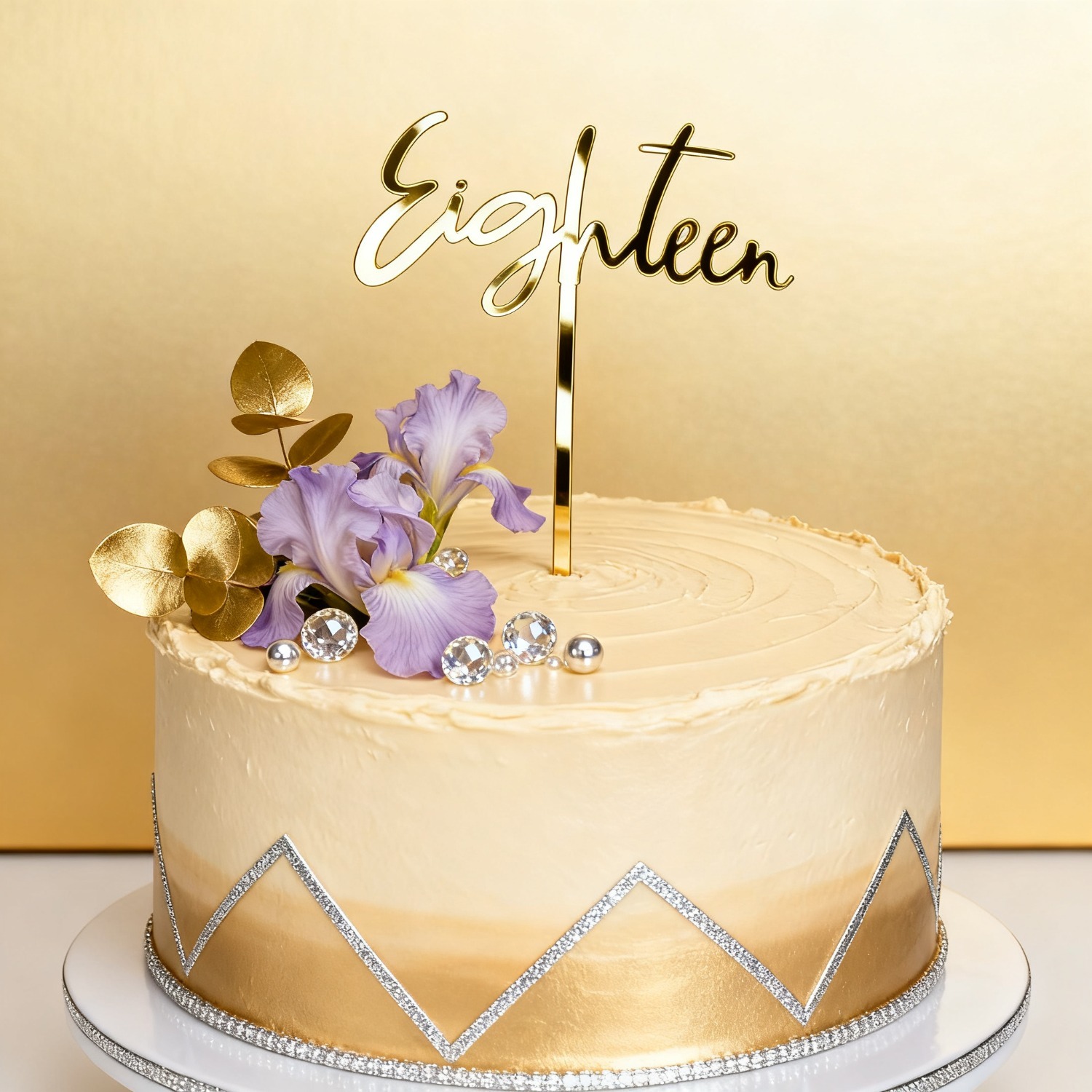 Image of 1pc Golden Acrylic "eighteen" Cake Topper For 18th Birthday Party - Glitter Mirror Number 18 For Anniversary, , Graduation Decorations,halloween, Christmas