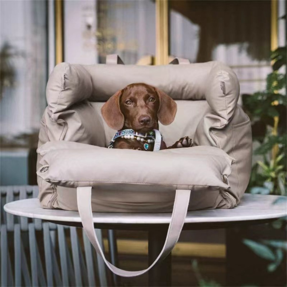 TEMU Portable Dog Car Seat Bed, Washable Soft Pet Booster Seat With Safety Leash And Storage Pocket, Anti-slip Travel Carrier Bed For Small To Medium