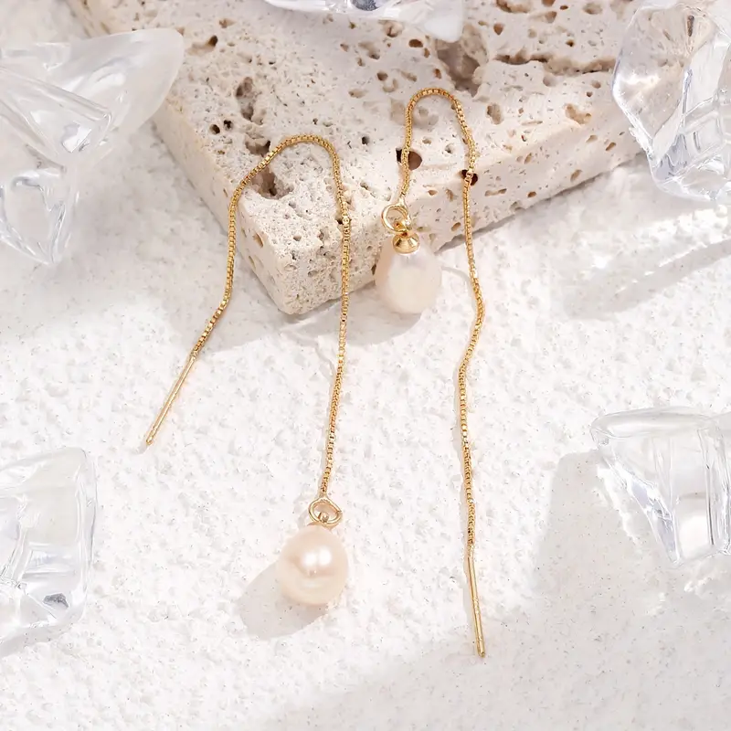 1 pair exquisite freshwater pearl pendant long dangle earrings elegant trendy female gift hypoallergenic nickel free long lasting durable any occasion for teenager Product details 4