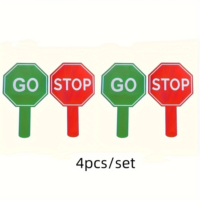 TEMU Ensemble de 4 panneaux de routière GO/STOP imprimés en bois plat 2D - Classe, éducation routière, décoration de fête - Panneaux d'apprentissage