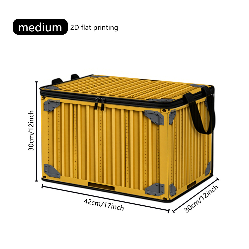 TEMU 1pc Boîte de rangement imprimée 2D plate avec couvercle à fermeture éclair - Panneau de boîte de transport de marchandises avec impression 2D -