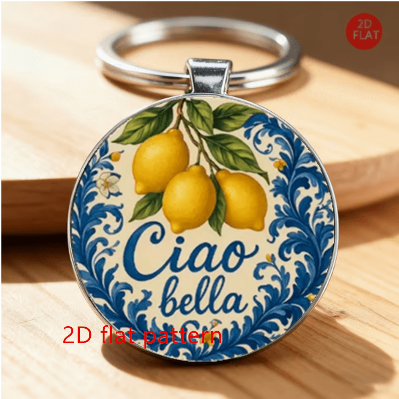 TEMU 1 2d Amalfi Lover Gift Keychain - 2d Flat Lemon & " Bella" Design