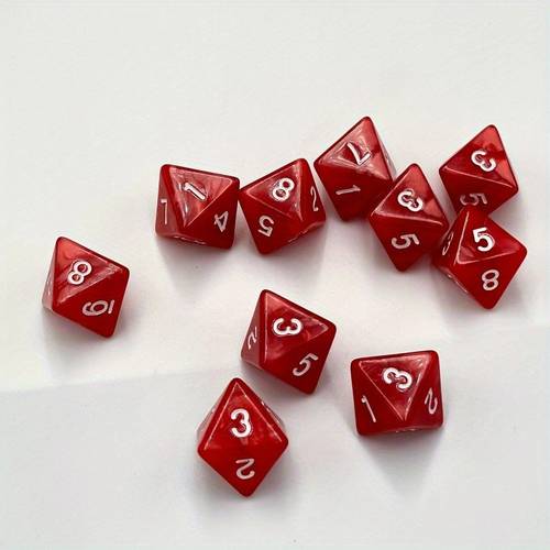 10個セット d8 多面体サイコロ - 数字付き8面サイコロ|ボードゲーム、教室活動、パーティーテーブル&ゲームに最適(カラー:赤、サイズ:1.6cm/0.63インチ)