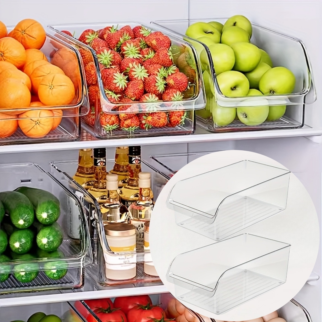 TEMU 2pcs Large Capacity Refrigerator Replacement Storage Bins, Transparent Stackable Pet Material, Multipurpose Organizer Box For Fruits, Snacks, ,