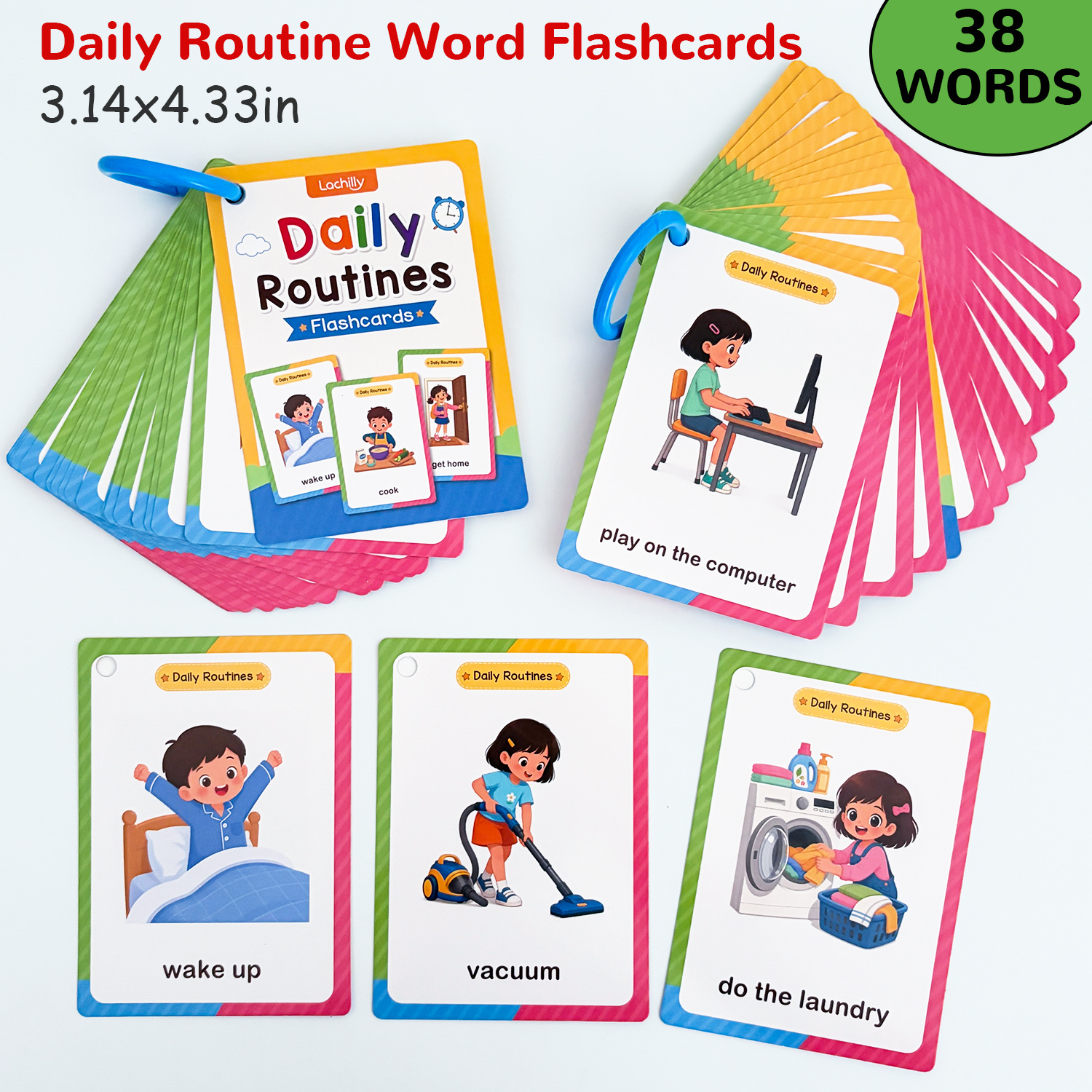 TEMU 20 Cards 38 Daily Routines Words Flash Cards For Kids, Double-sided Flashcards Everyday Routine Words, Preschool Kindergarten Learning Cards,