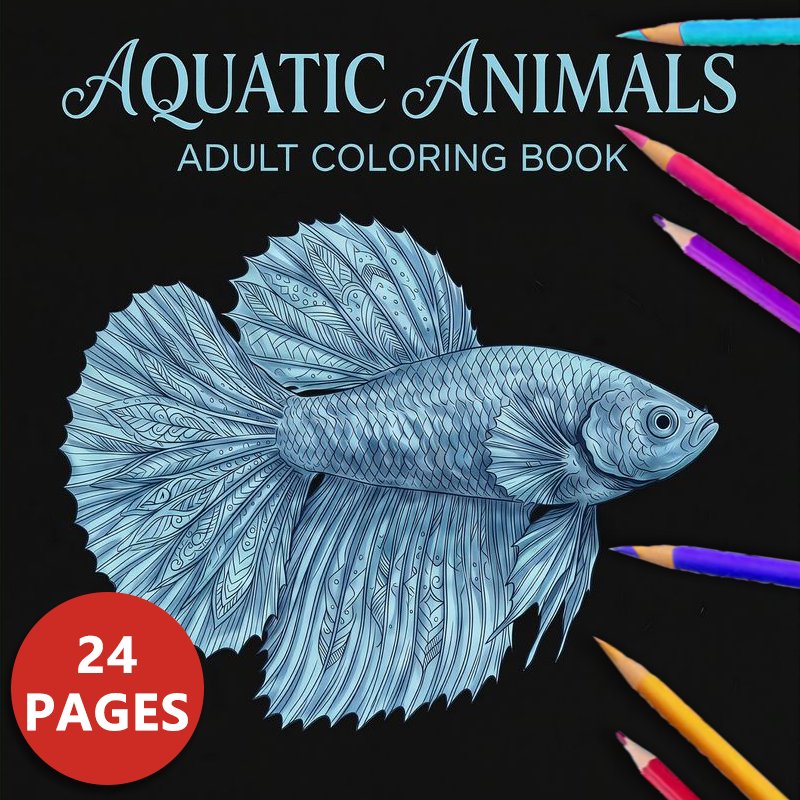 TEMU 24 Pages Adult Coloring Book - Premium Aquatic Fish Coloring Book For Grown-ups, Experience In A Life, And Mind, Unlock Creativity With Detailed