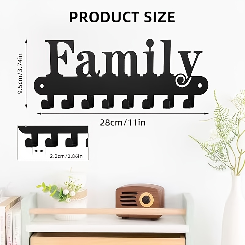 TEMU 1pc Family Wall-mounted Key Hook With 8 Hooks, No-drill Key Holder, Household Entryway Key Organizer, Sturdy Wall-mounted Key Rack For Hanging