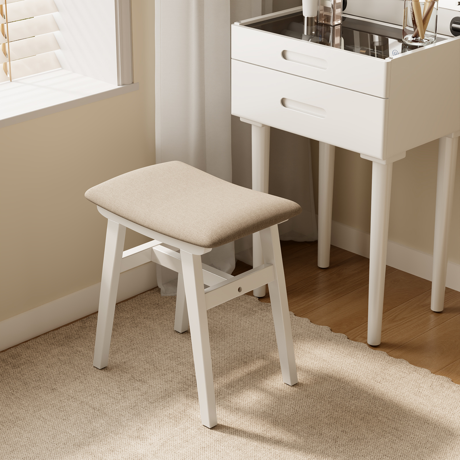 Solid Wood Vanity Chair, 18.5 Inch Height Vanity Stool, Chair for Bedroom, Durable And Sturdy, Padded Seat, Modern Easy, Home Decor Additions, Limited-Time Flash, Free Shipping