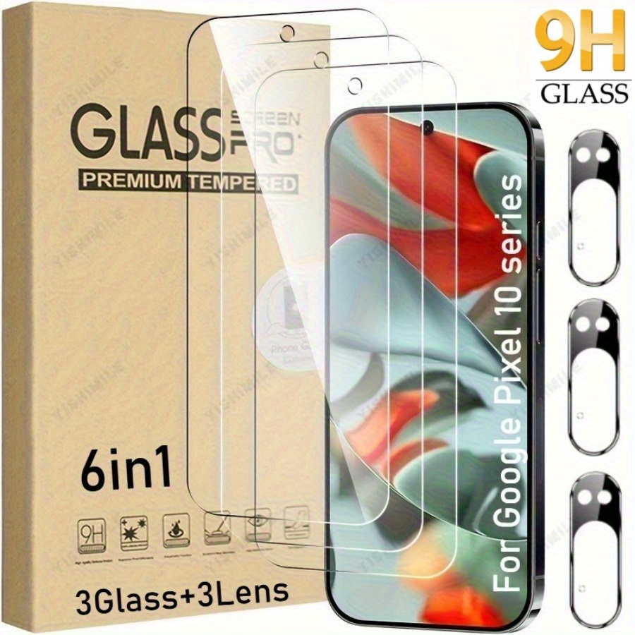 TEMU 6in1 3pcs Ultra Hd Tempered Glass Screen Protector 3pcs Camera Lens Protector, Suitable For Pixel 6a /7/7a /8/8a/8 Pro /9/9a/9 Pro/9 Pro Xl