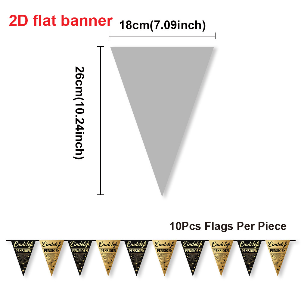 TEMU 2D Plat - 2D Plat - 2D Plat Banner, Eindelijk Pensioen Vlaggenlijn Banner, Zwarte Gouden Driehoek Hangvlaggen, Pensioenfeest Decoraties voor
