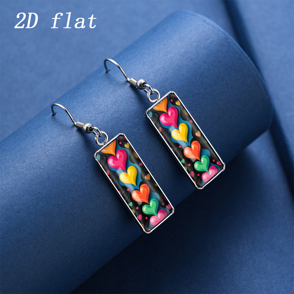 Colorful Love Heart Pattern Faux Gemstone Earrings