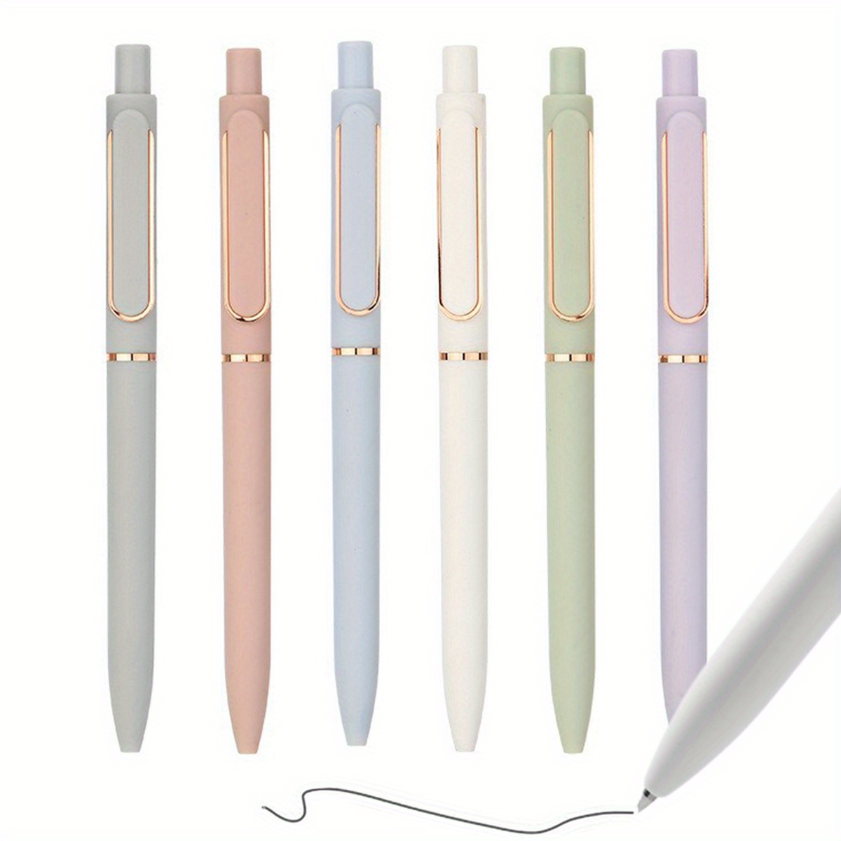 TEMU [aesthetic Pen] 6pcs, Retractable Pastel Gel Pens, 0.5mm Fine Tip, Black Ink, Ideal For Journaling, Office, And School Supplies