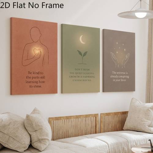 2d flat 2d flat three pieces of minimalist 2d canvas art featuring mindfulness affirmations and positive quotes decorating your living room or bedroom making it an ideal gift without a frame