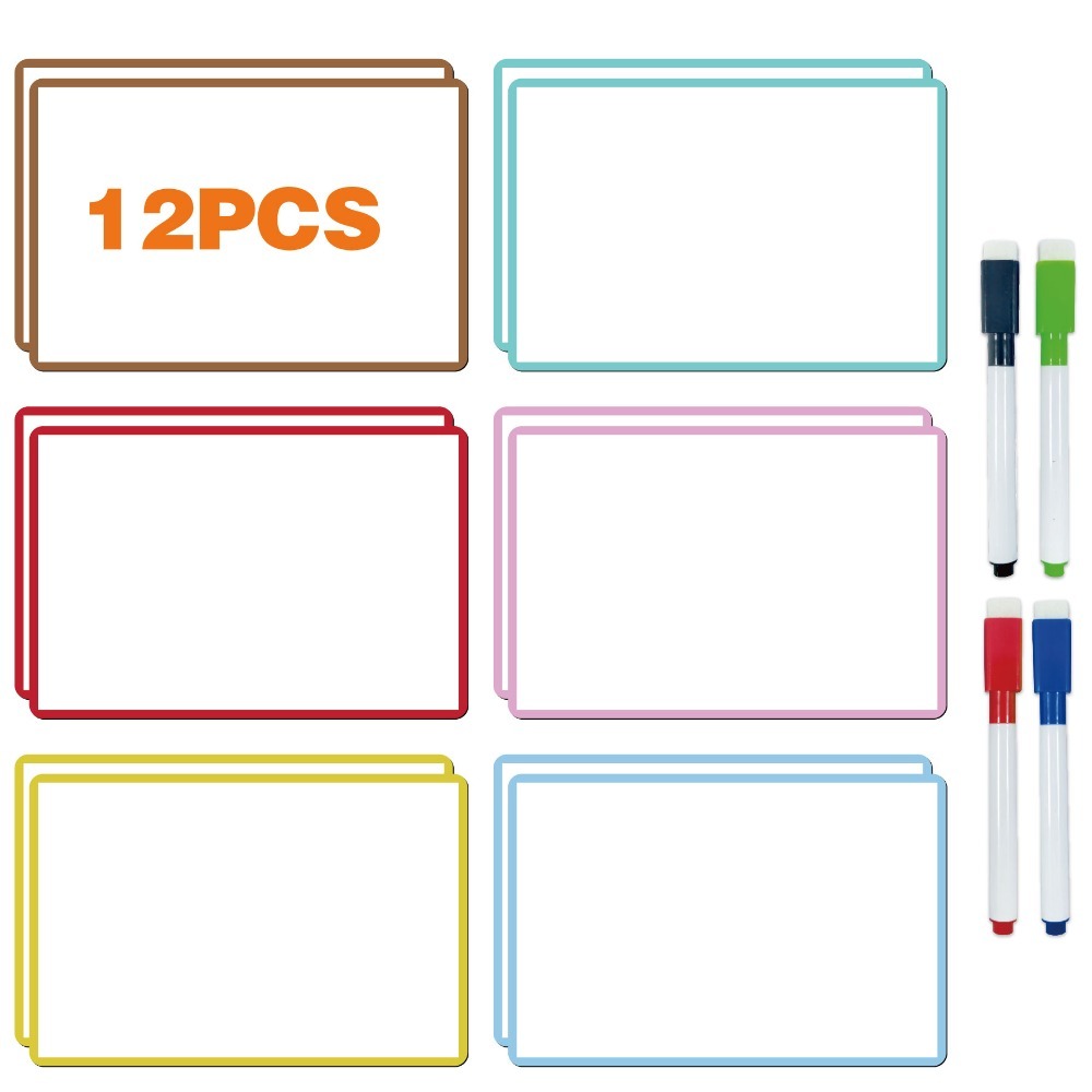 TEMU Lot de 6/ autocollantes magnétiques colorées, inclut 4 stylos, réutilisables, universelles pour tableaux /réfrigérateurs/casiers, essentielles