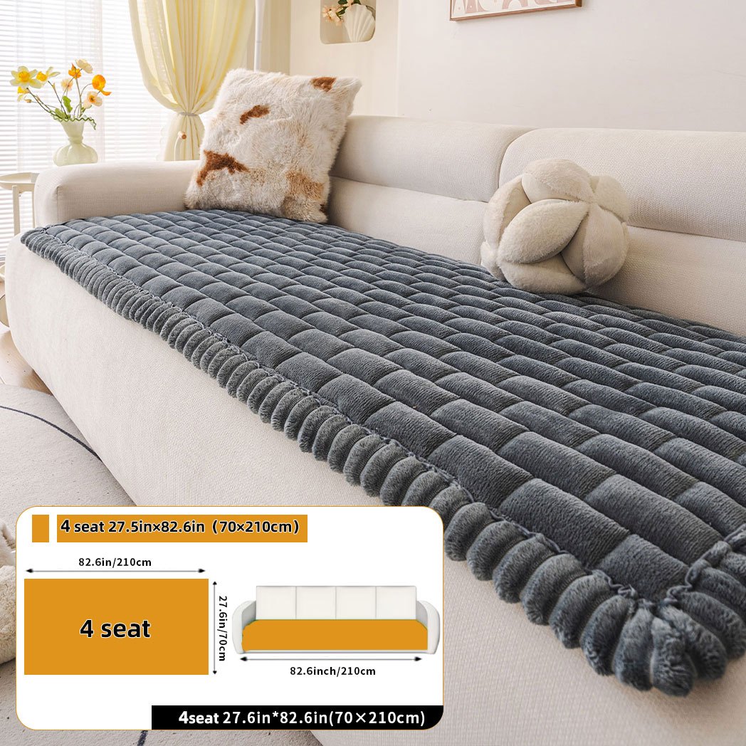 TEMU 1pc Large Brick Pattern 70 Quilted Checkered Sofa Cushion, Modern Minimalist Flannel Rectangular Sofa Pad, Bubble Fringe Anti-slip Warm Sofa
